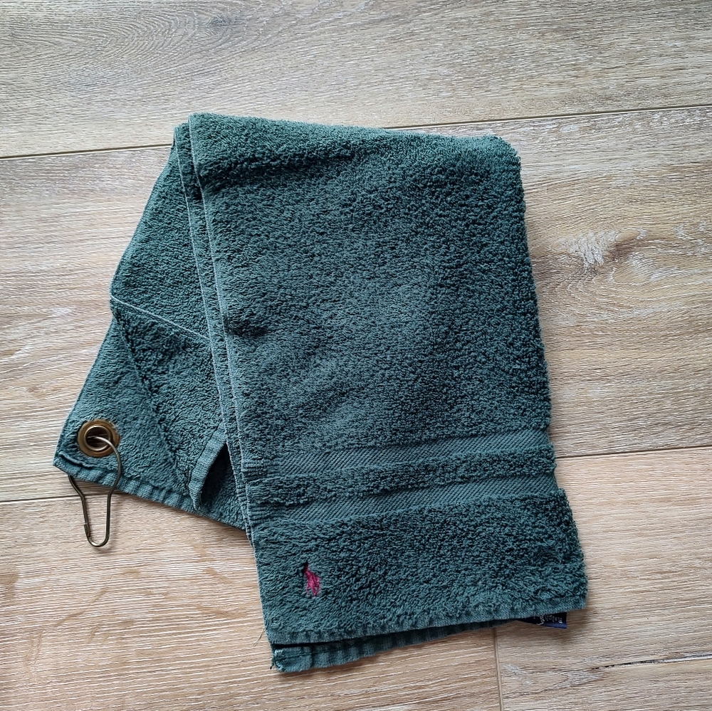 Vintage Ralph Lauren Polo Player Logo Cotton Golf Bag Towel and Clip, Green USA